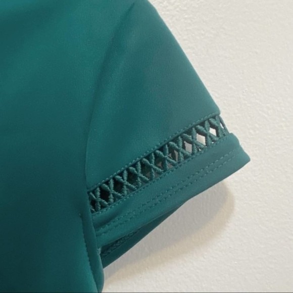 Francesca’s Hope Women's Green Short Sleeve Crochet Trim A-Line Dress M - Picture 7 of 11